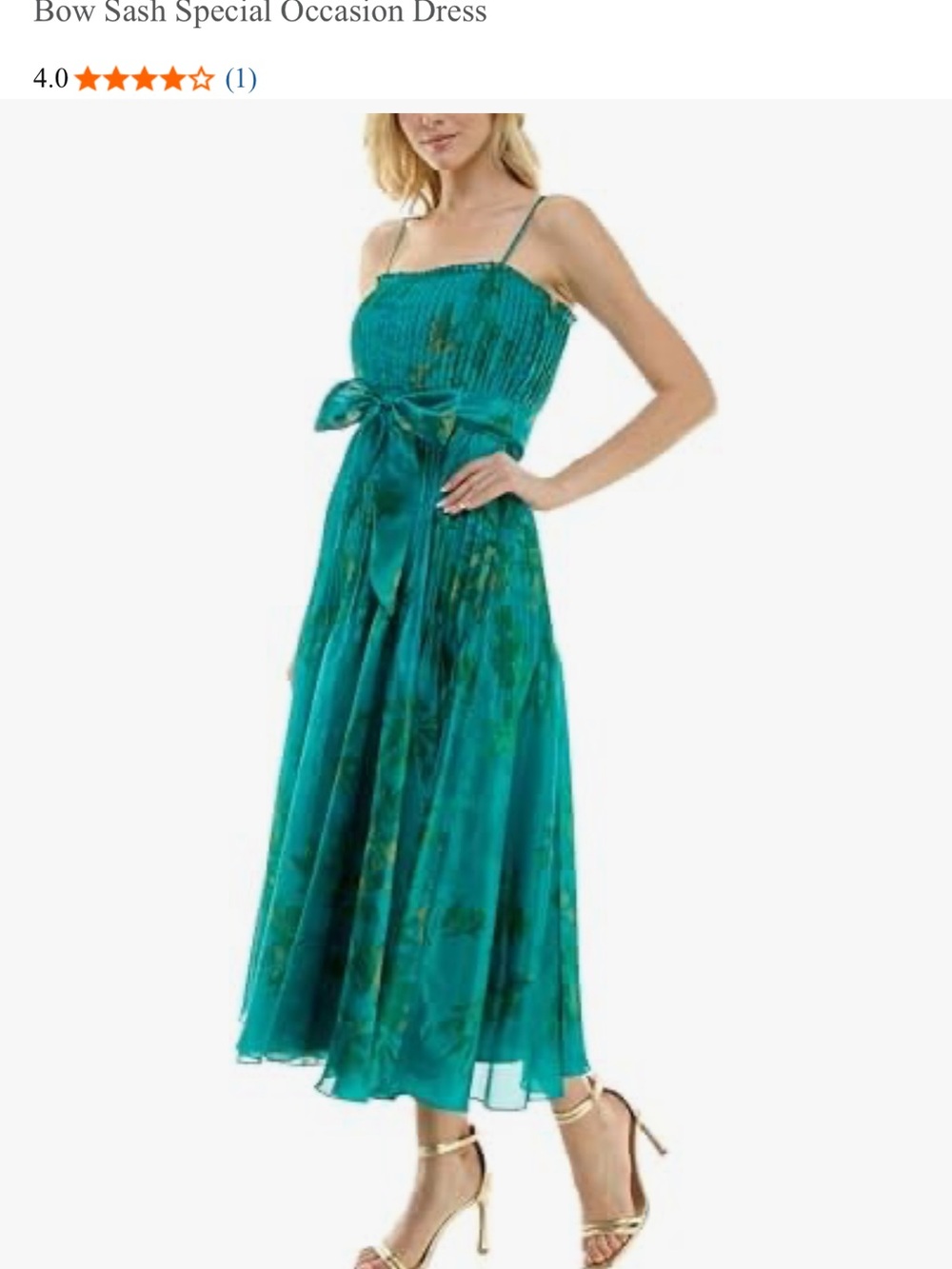 Taylor Teal Green Spaghetti-Strap Bow-Sash Maxi Dress